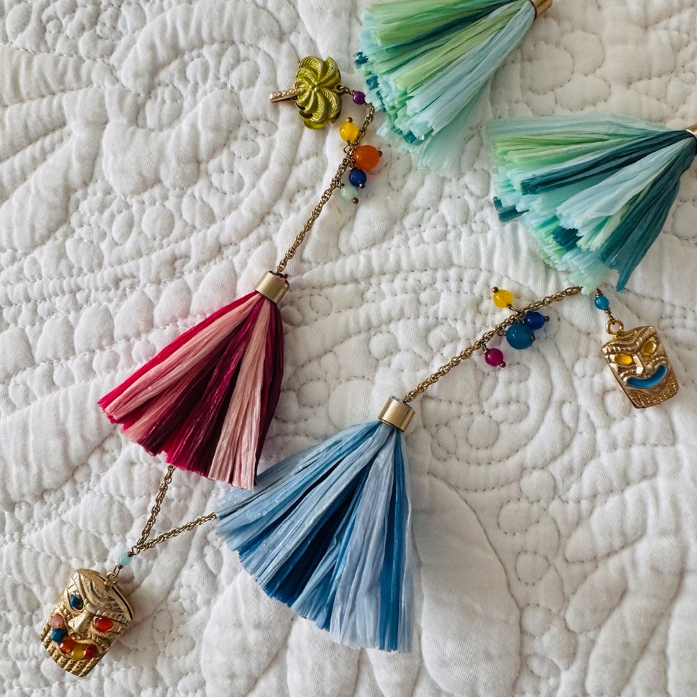 Multi Color Raffia Summer Charm Necklace - Picture 2 of 4